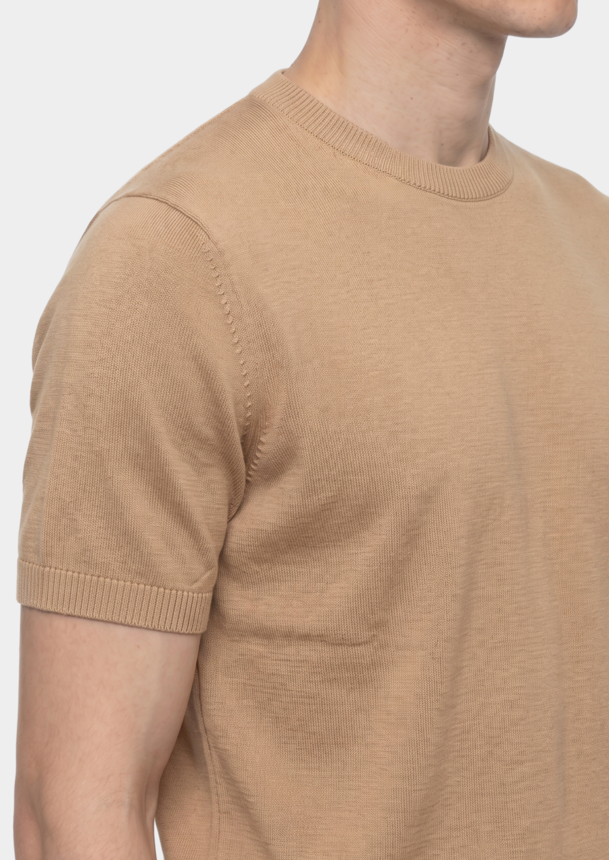 Essential Beige Knitted Crewneck T-Shirt - photo 3