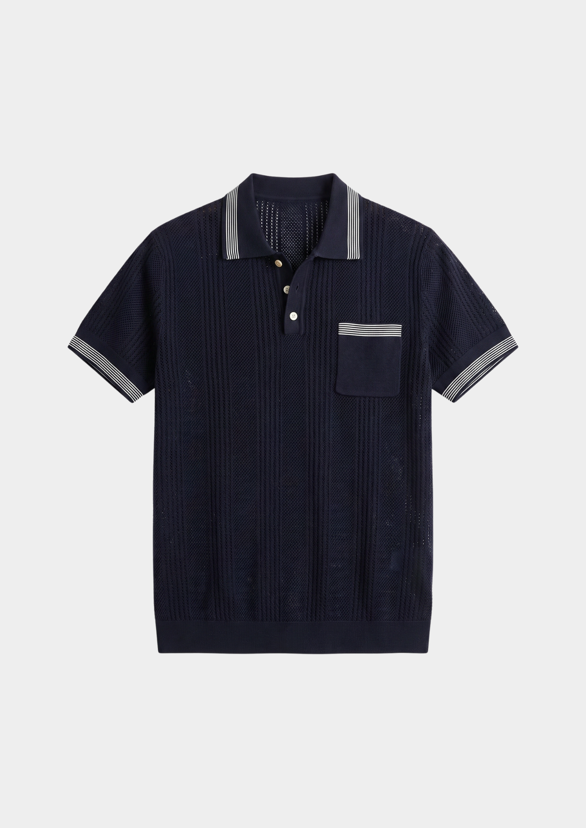 Leon Navy Blue Open Knit Lightweight Polo - photo 3
