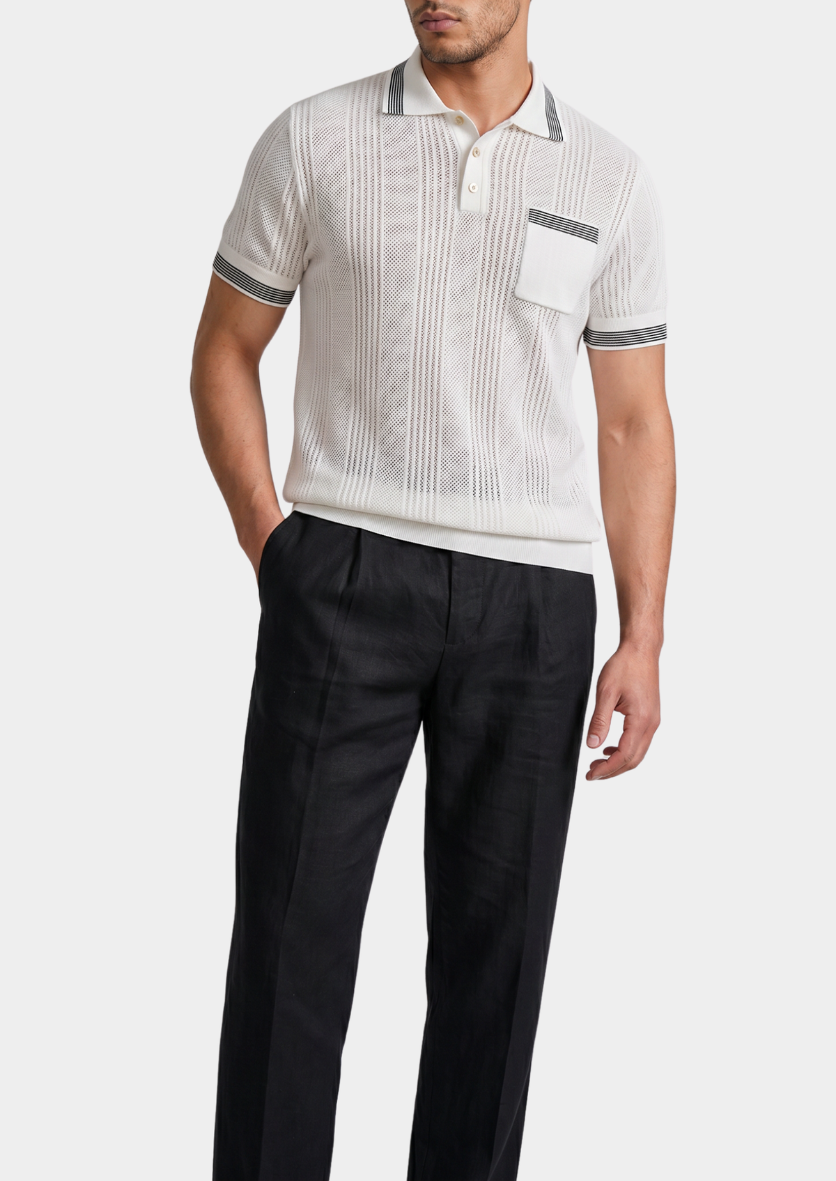 Leon White Open Knit Lightweight Polo - photo 4