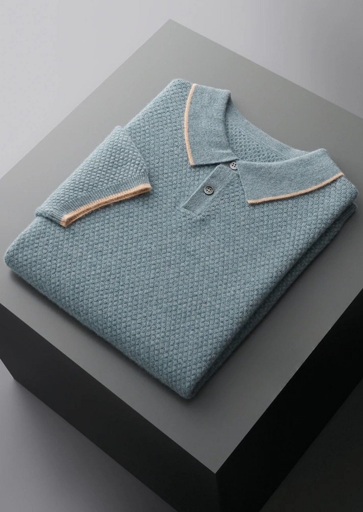 Premium Cashmere Sea Blue Two-Tone Polo - photo 6