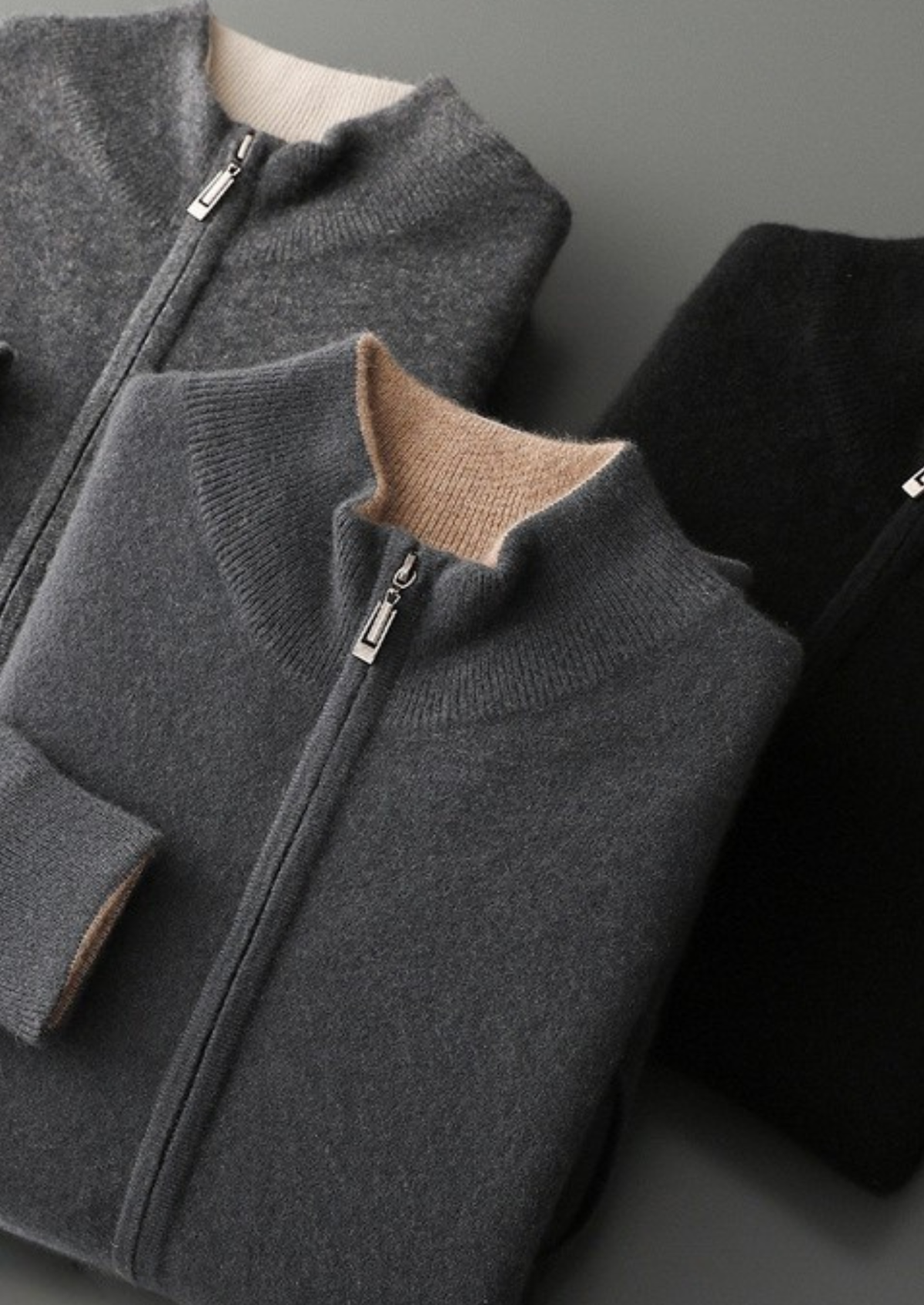 Pure Cashmere Heather Gray Dual Zip Cardigan - photo 2