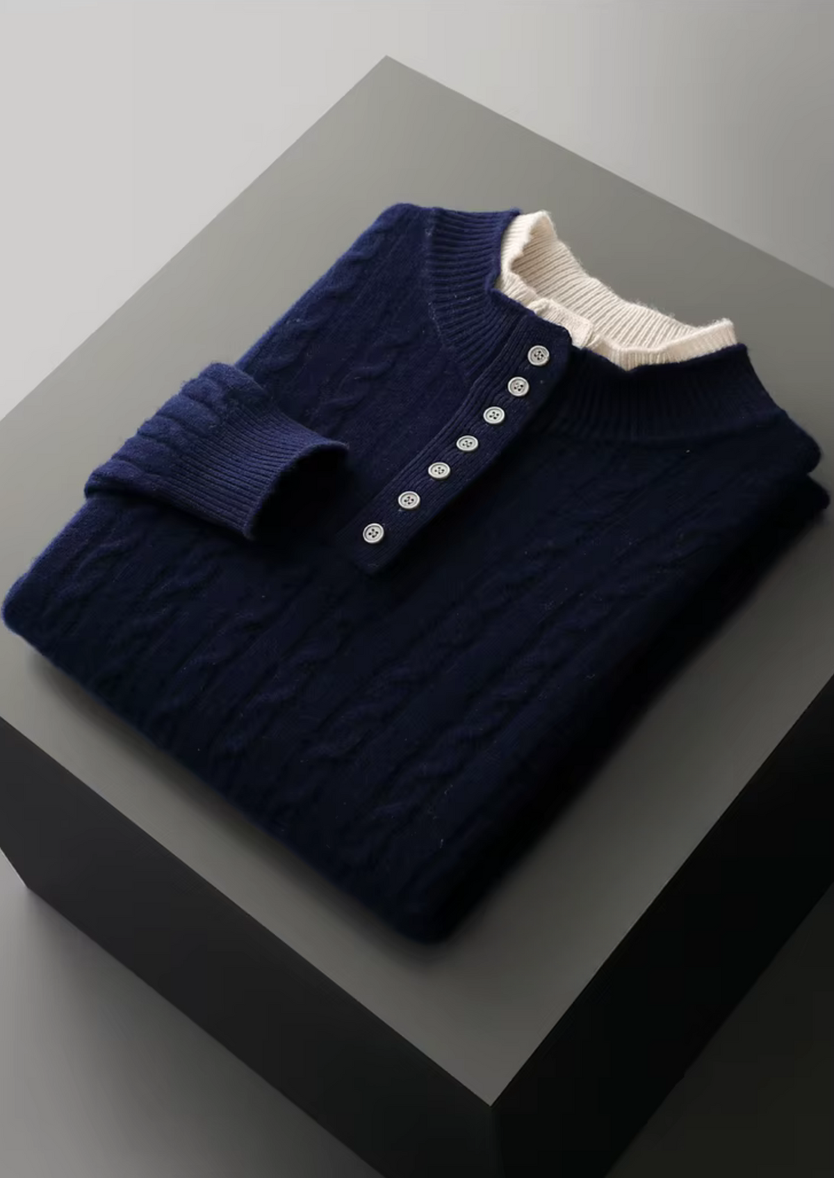 Pure Extra-Fine Merino Wool Cable Knit Henley Sweater - photo 10