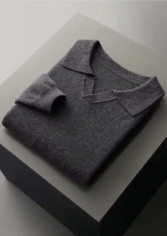 Pure Extra-Fine Merino Wool Ribbed Buttonless Polo - photo 2