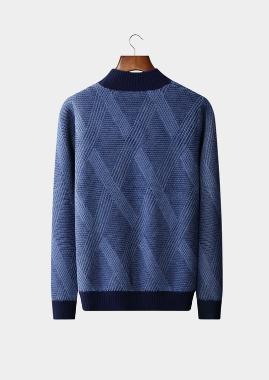 Pure Extra-Fine Merino Wool Two Tone Patterned Mockneck - photo 2