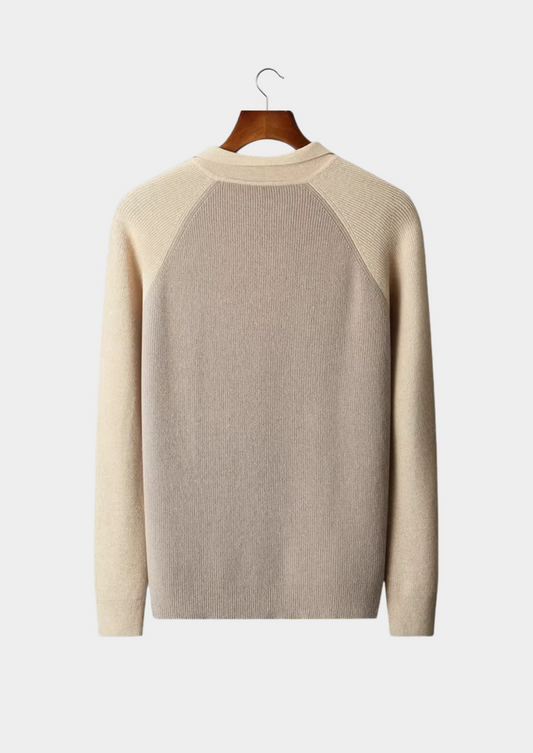 Pure Extra-Fine Merino Wool Two Tone Zipper Sweater Polo - photo 2