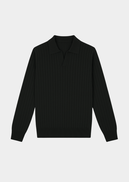 Black Buttonless Ribbed Polo