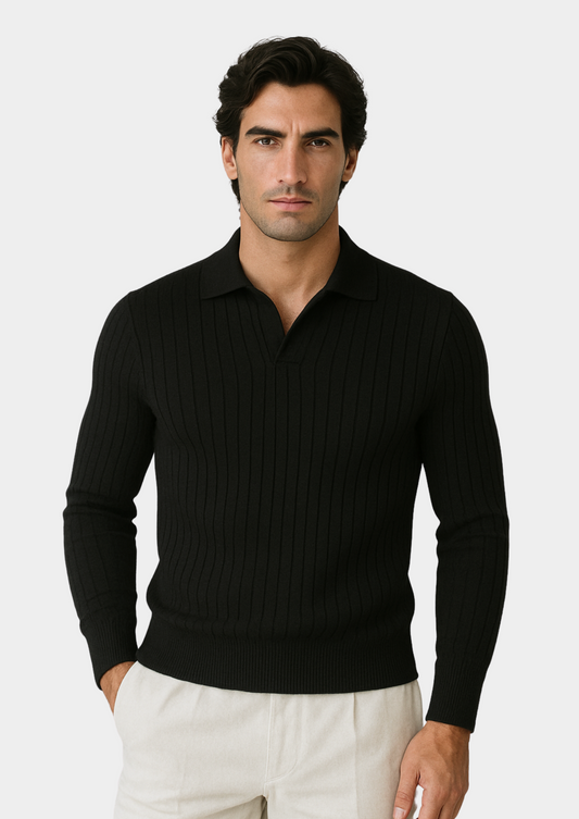 Black Buttonless Ribbed Polo - photo 2