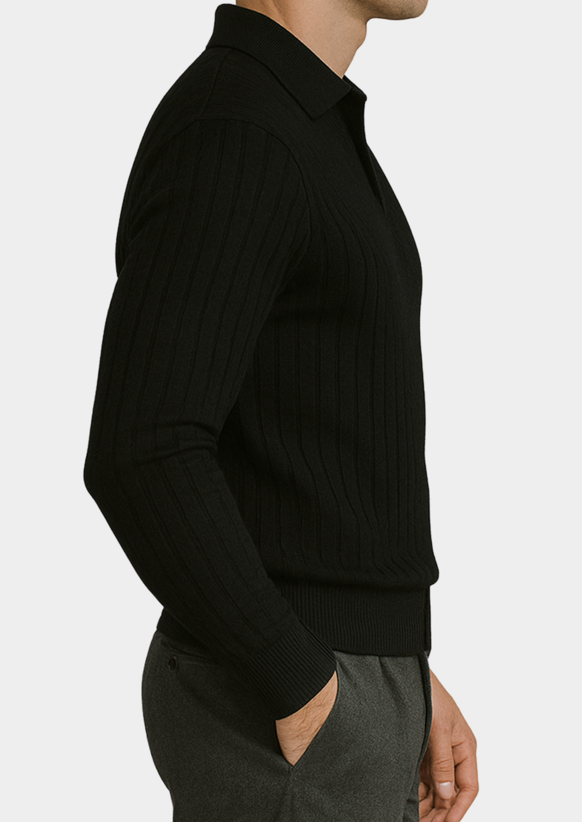 Black Buttonless Ribbed Polo - photo 4