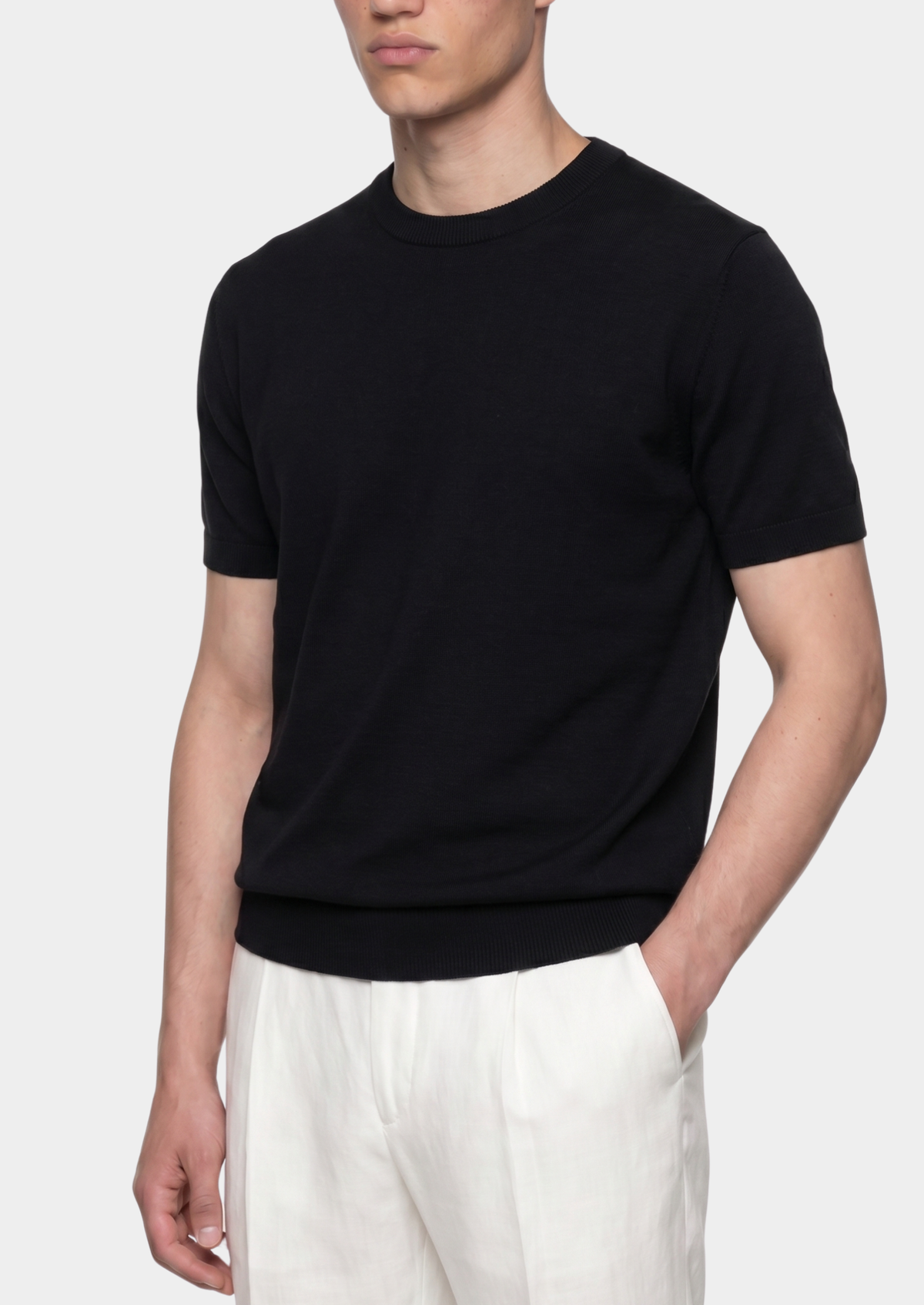Essential Black Knitted Crewneck T-Shirt - photo 3