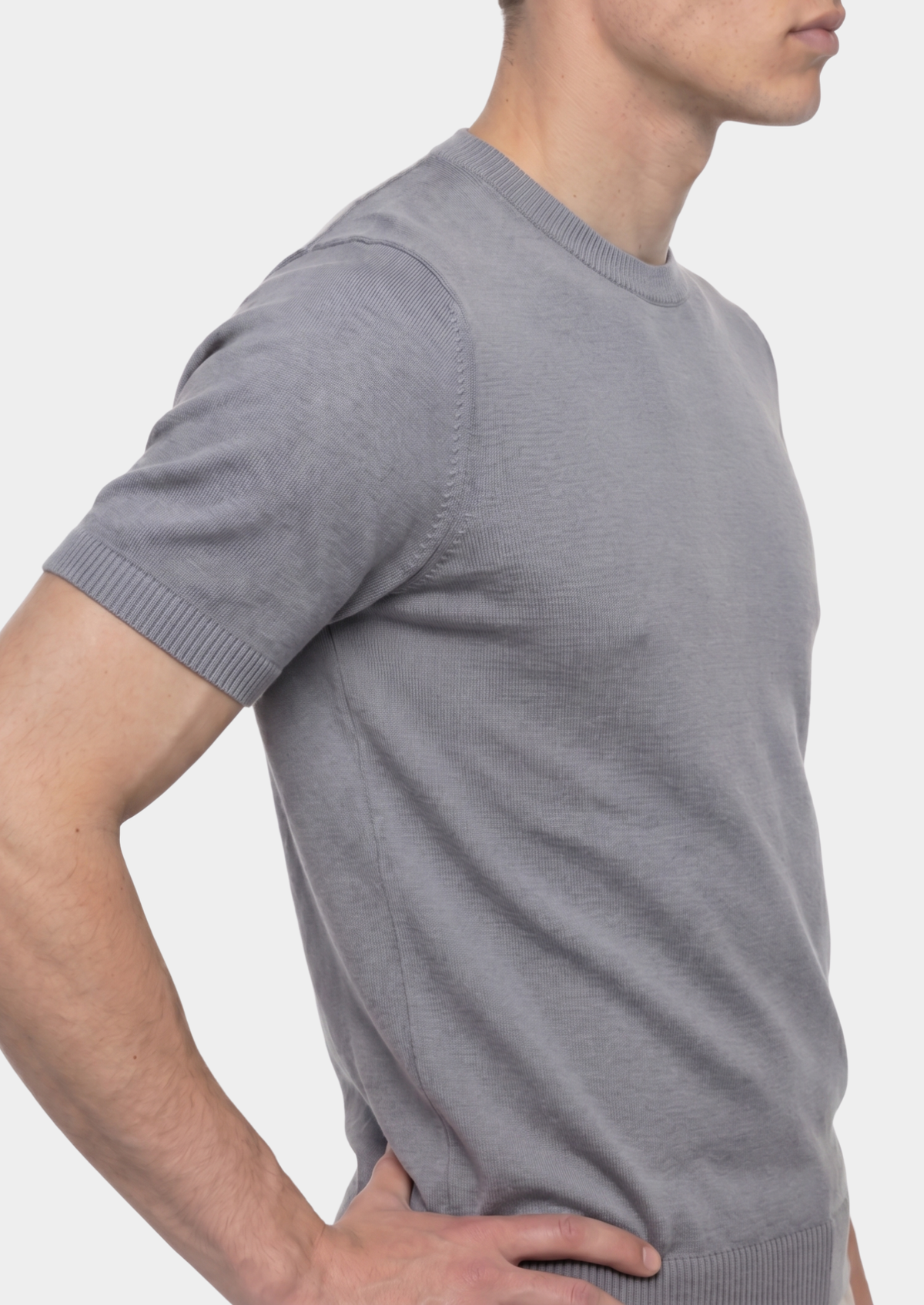 Essential Fog Gray Knitted Crewneck T-Shirt - photo 3