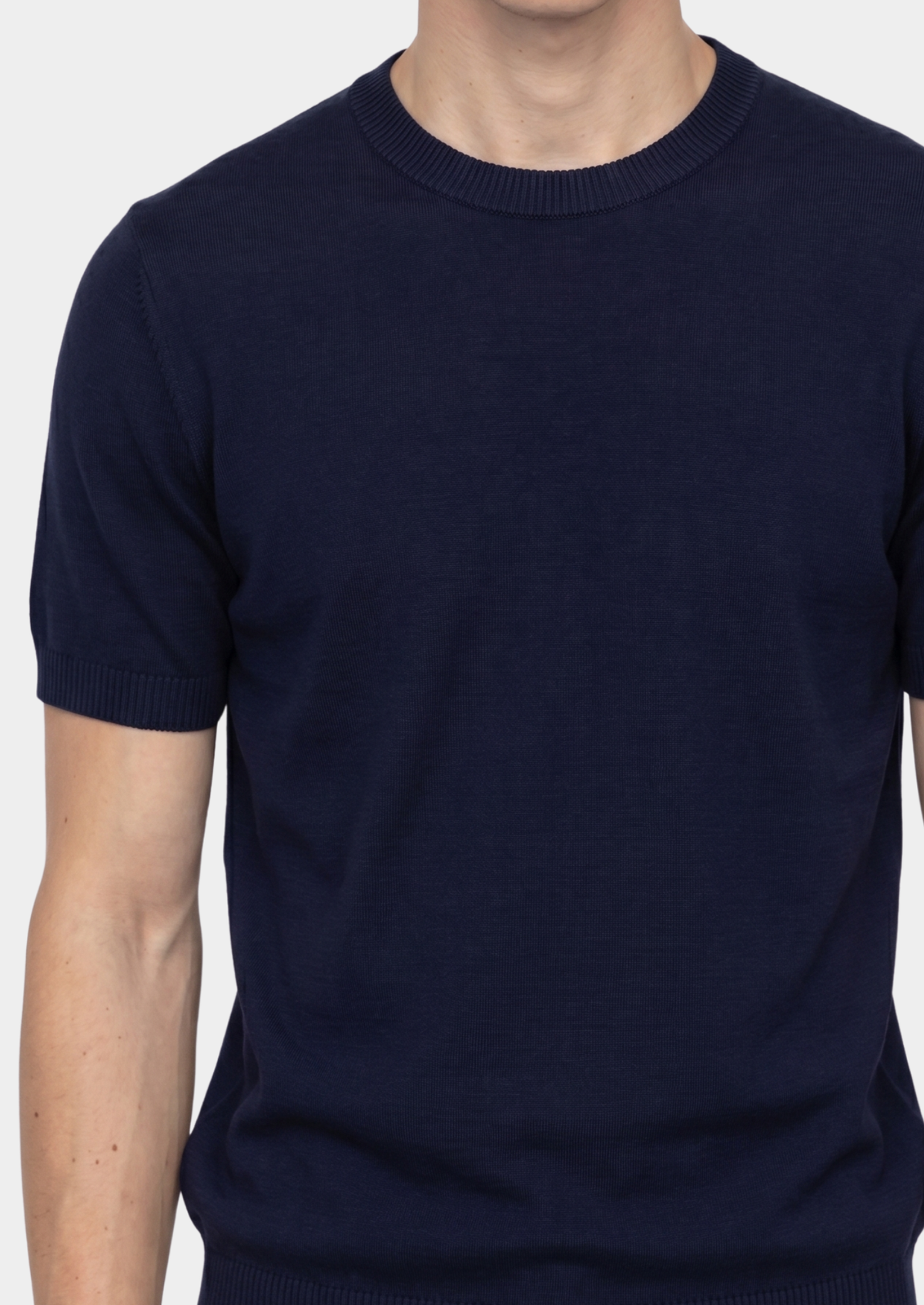 Essential Navy Blue Knitted Crewneck T-Shirt - photo 3