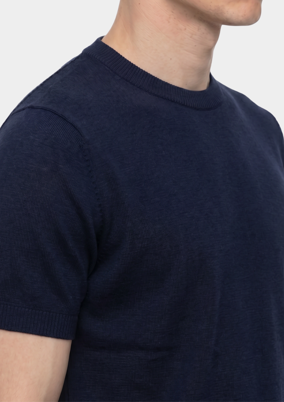 Essential Navy Blue Knitted Crewneck T-Shirt - photo 4
