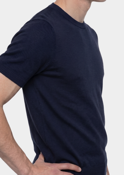 Essential Navy Blue Knitted Crewneck T-Shirt - photo 5