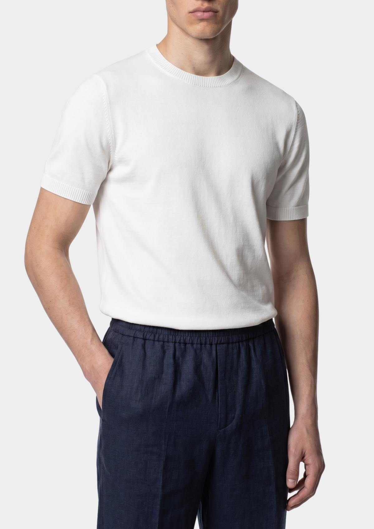 Essential White Knitted Crewneck T-Shirt - photo 3