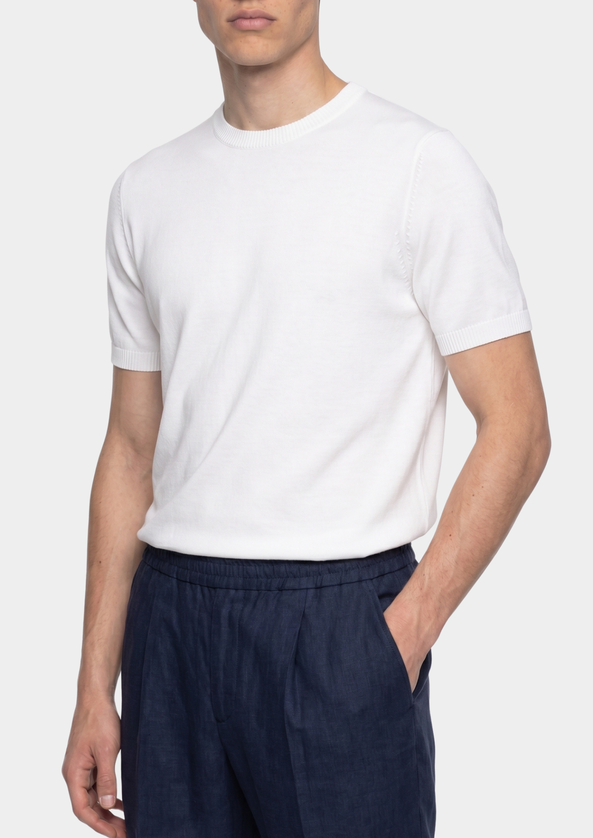 Essential White Knitted Crewneck T-Shirt - photo 5