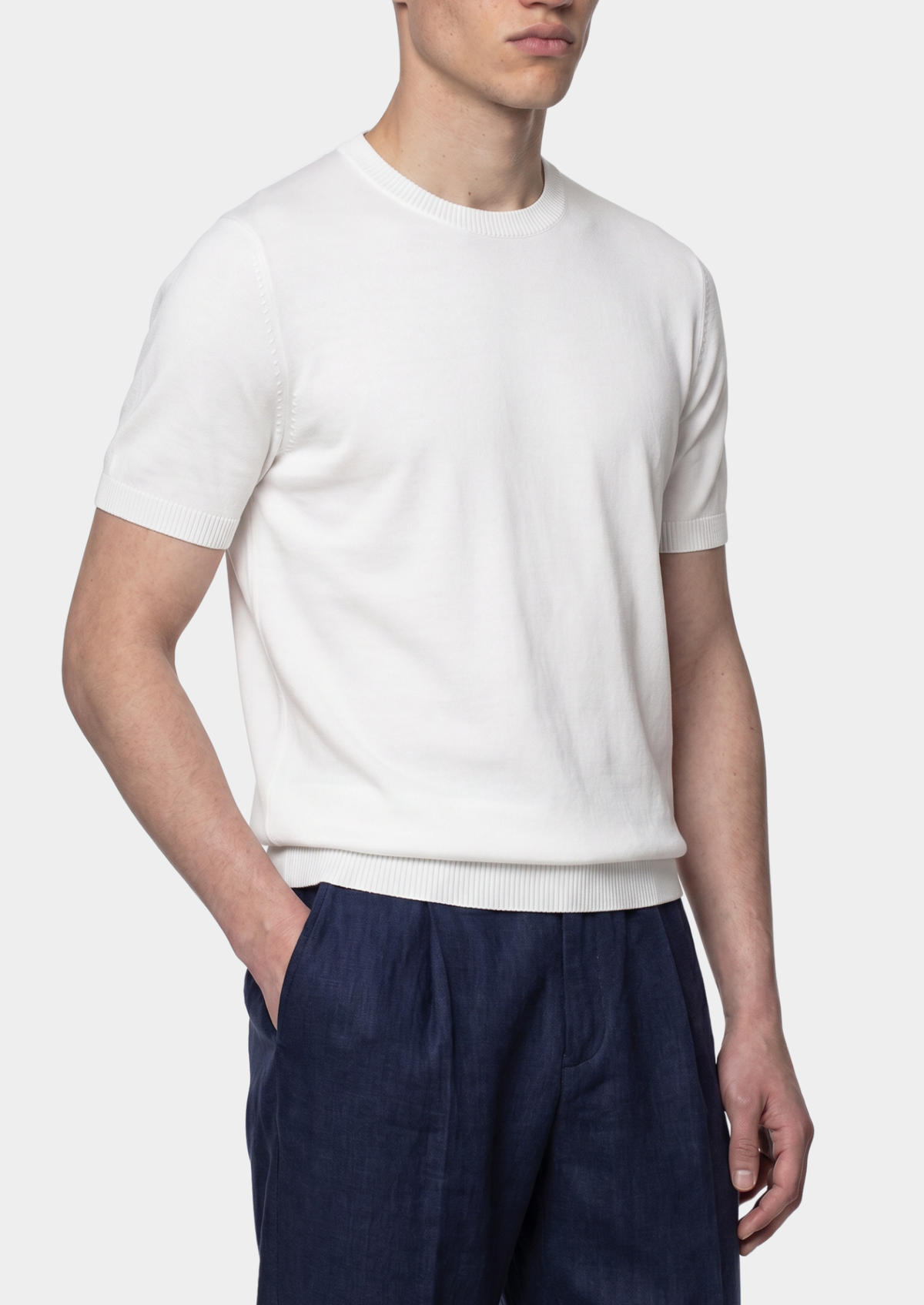 Essential White Knitted Crewneck T-Shirt - photo 7