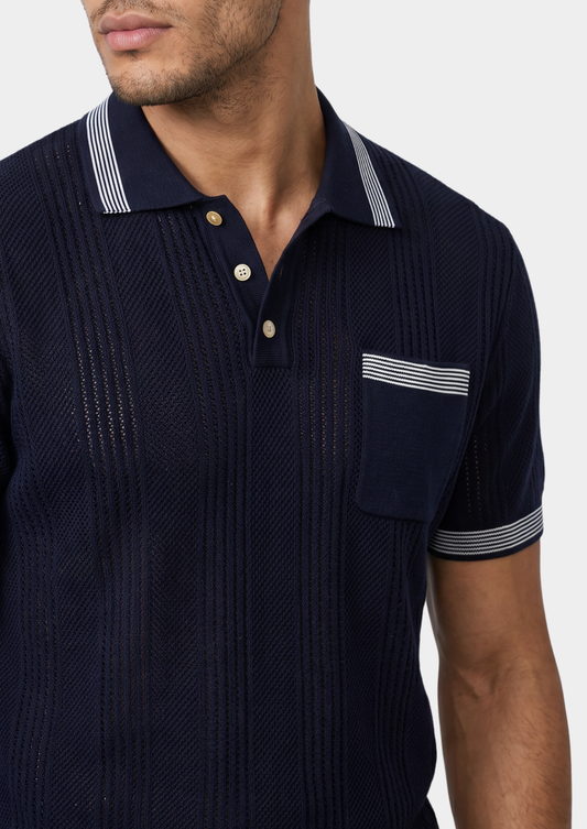Leon Navy Blue Open Knit Lightweight Polo - photo 2