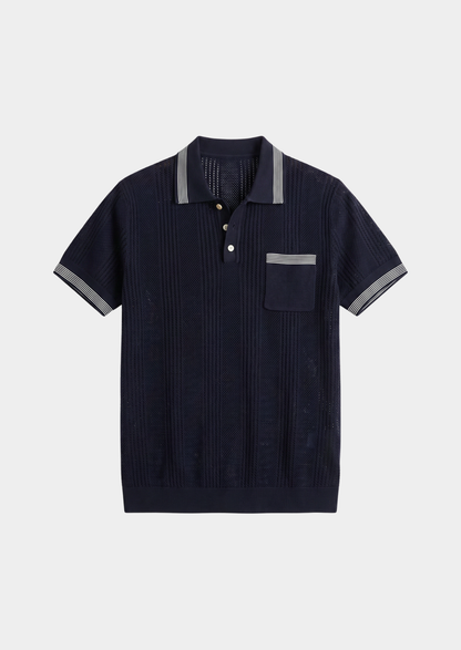 Leon Navy Blue Open Knit Lightweight Polo - photo 3