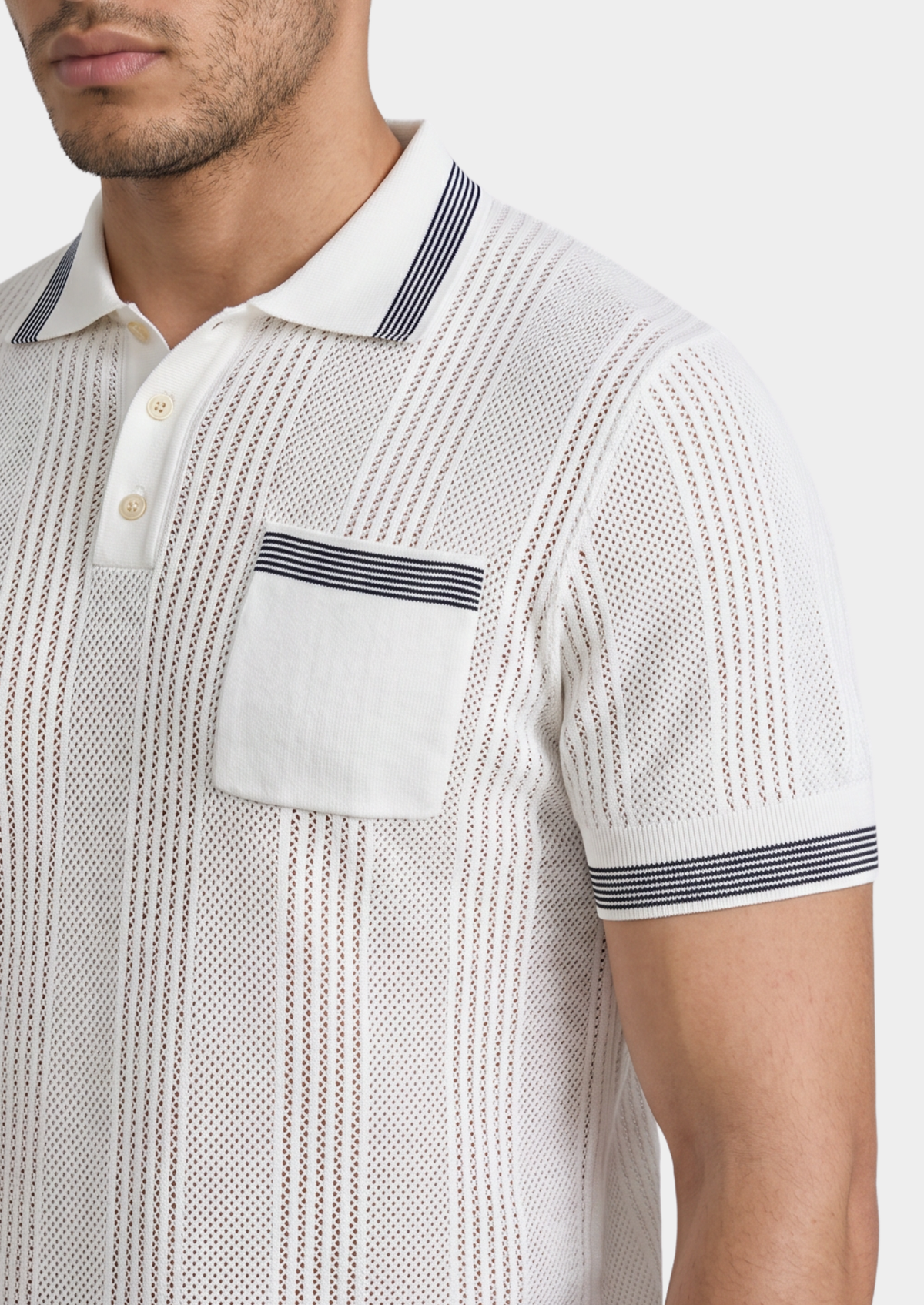 Leon White Open Knit Lightweight Polo - photo 2