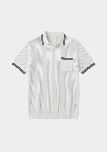 Leon White Open Knit Lightweight Polo - photo 3