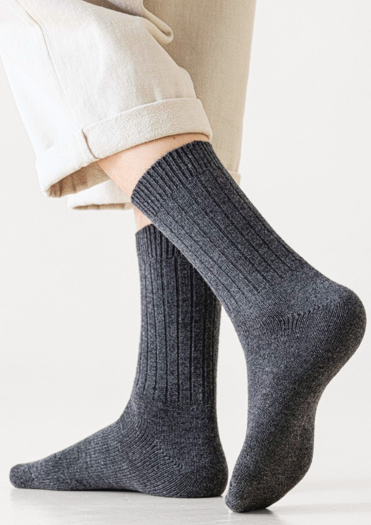 Light Gray Ultra-Soft Ribbed Merino Wool Socks - photo 5
