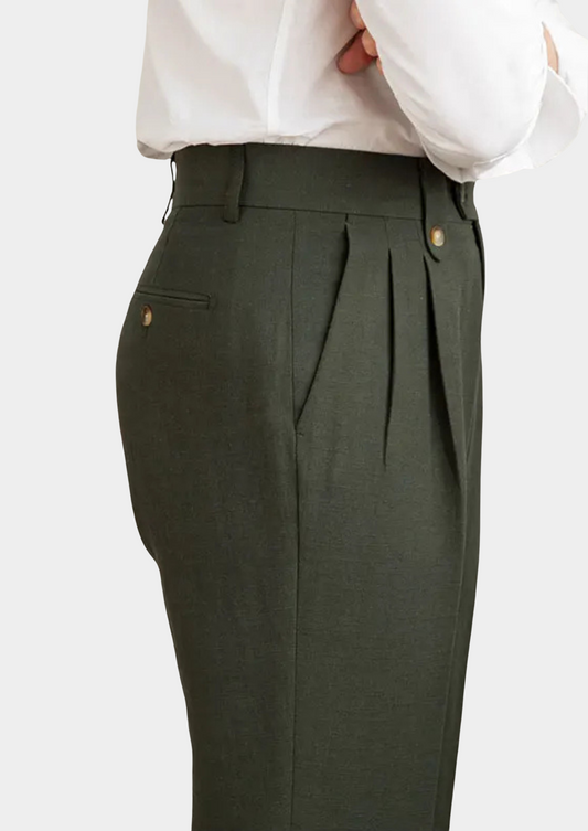 Napoli Pleated Coastal Trousers - Olive - photo 2