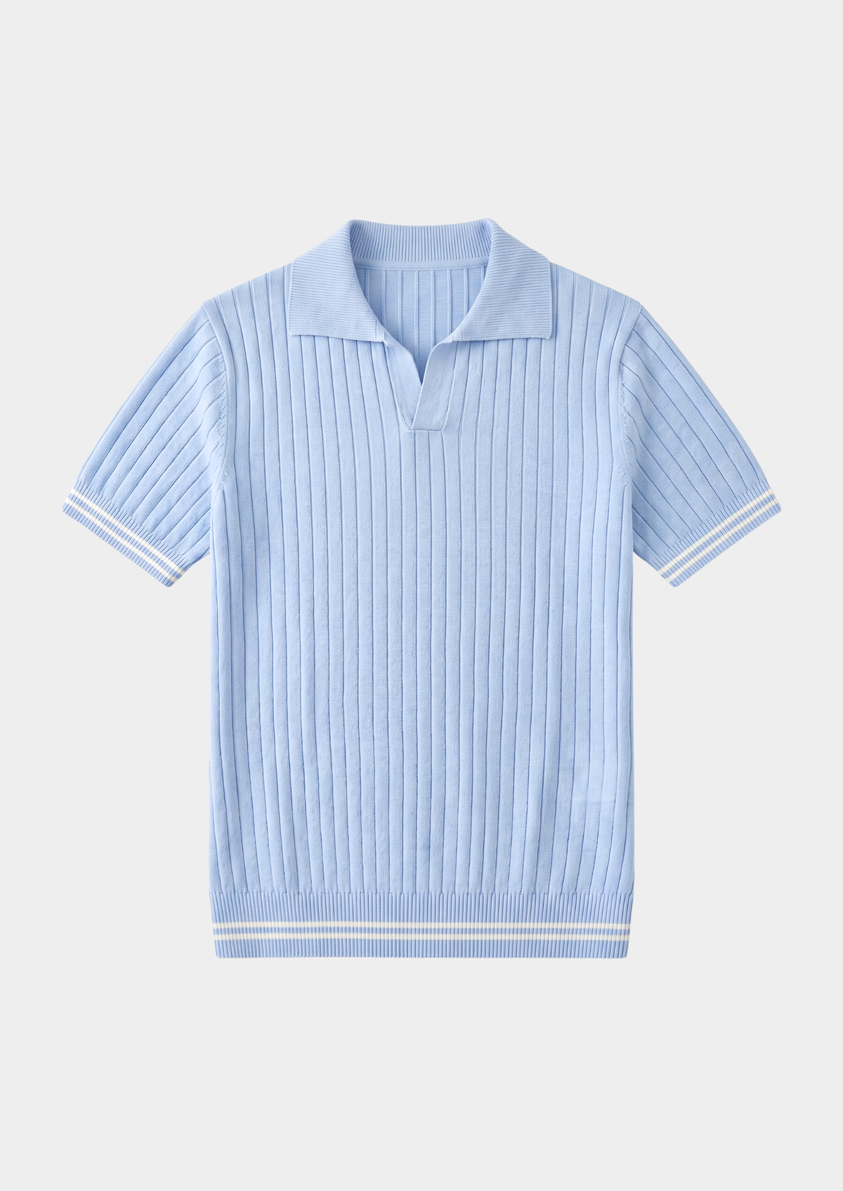 Pierre Light Blue Ribbed Buttonless Polo - photo 2