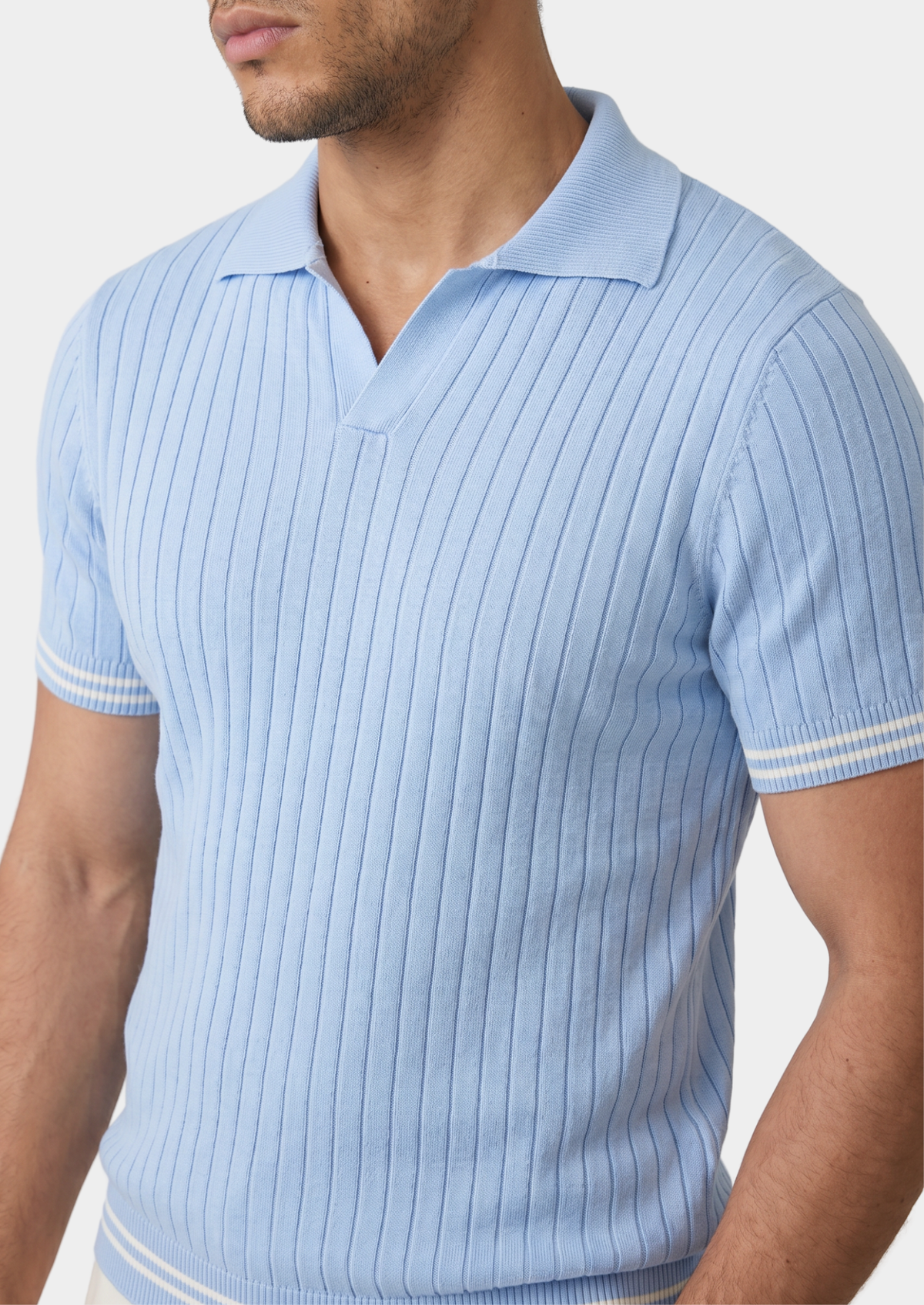 Pierre Light Blue Ribbed Buttonless Polo - photo 3