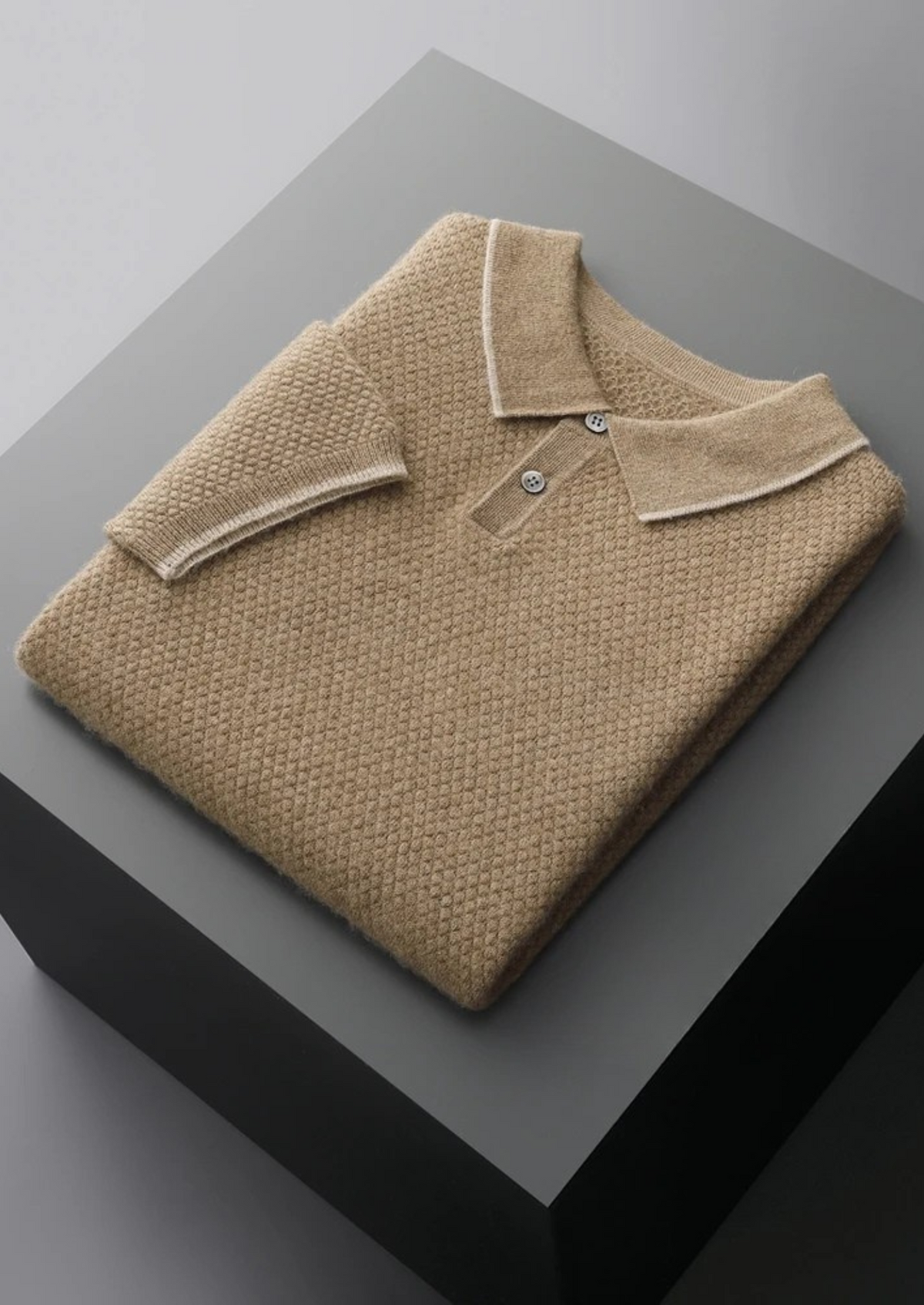 Premium Cashmere Beige Two-Tone Polo - photo 5
