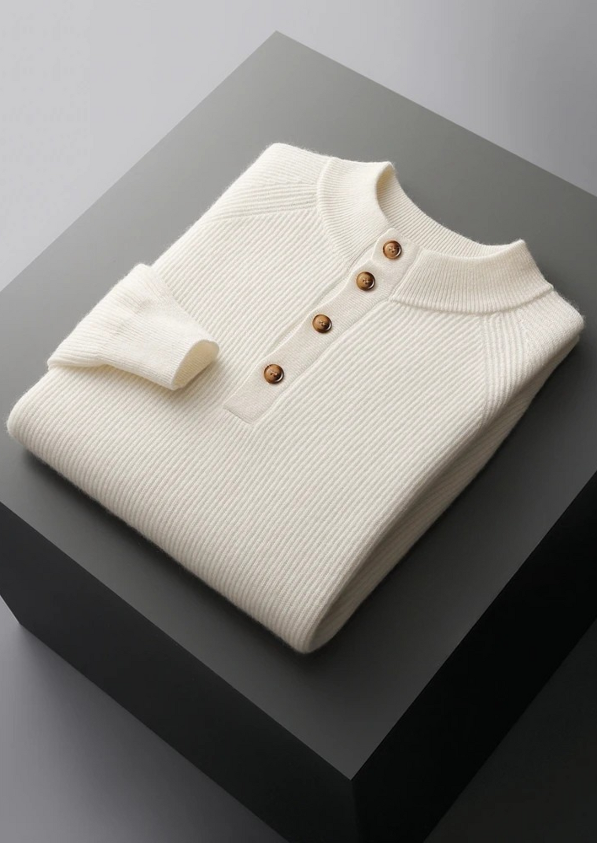Premium Cashmere Classic Ribbed Henley Sweater - photo 3