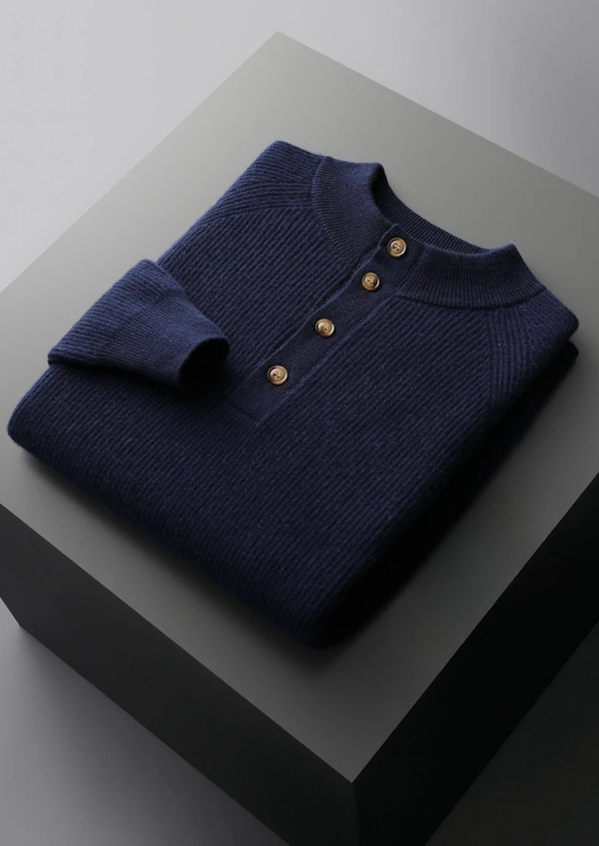 Premium Cashmere Classic Ribbed Henley Sweater - photo 8