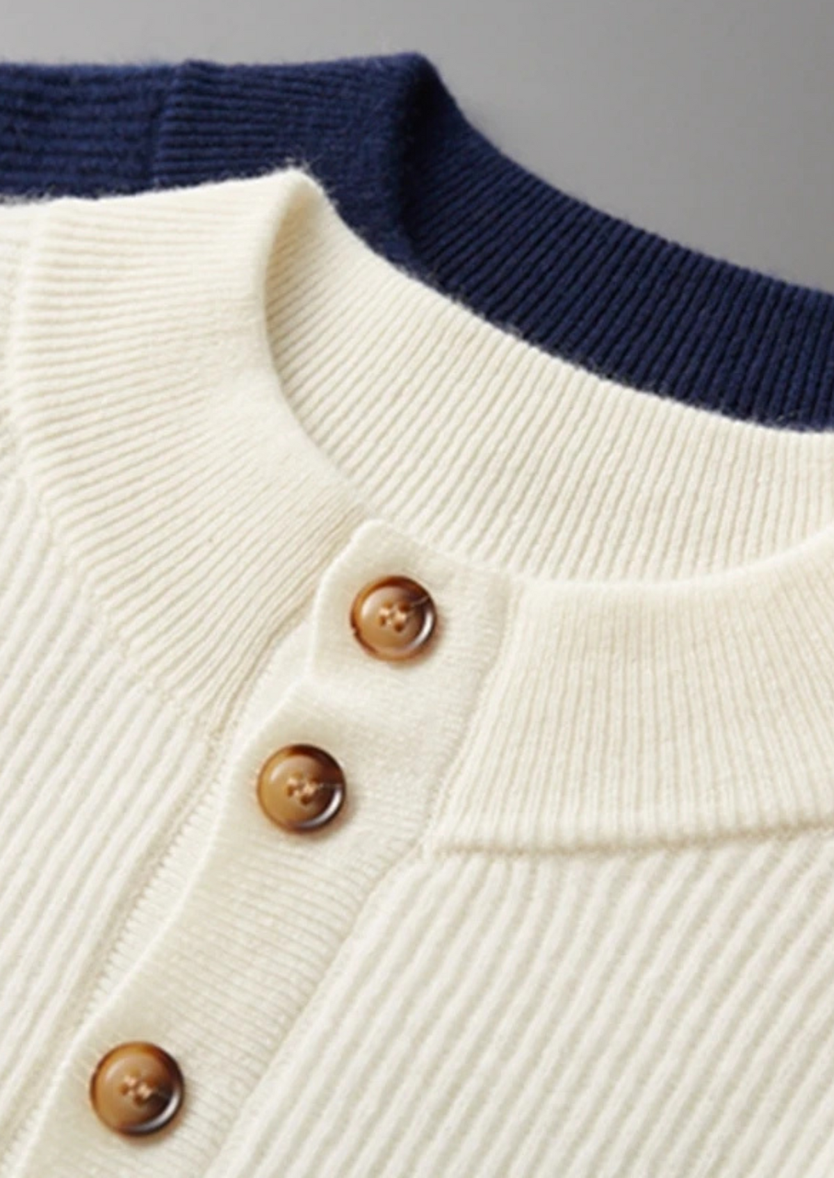 Premium Cashmere Classic Ribbed Henley Sweater - photo 9