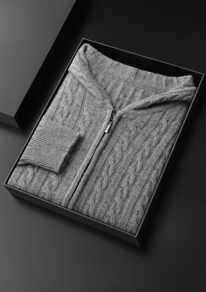 Premium Cashmere Cable Knit Zipper Hoodie - photo 8