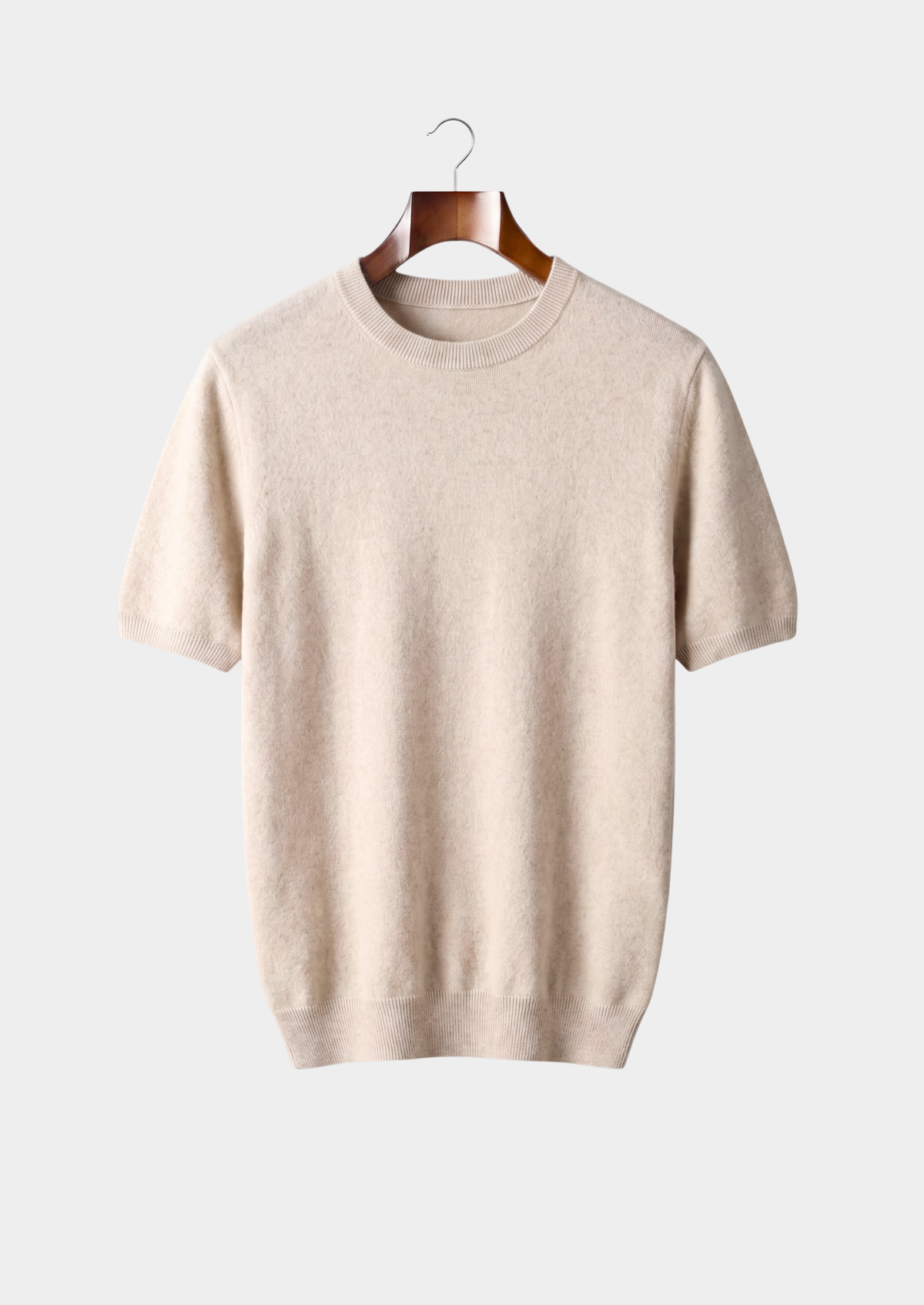 Premium Cashmere Classic Crewneck T-Shirt - Light Beige - photo 7