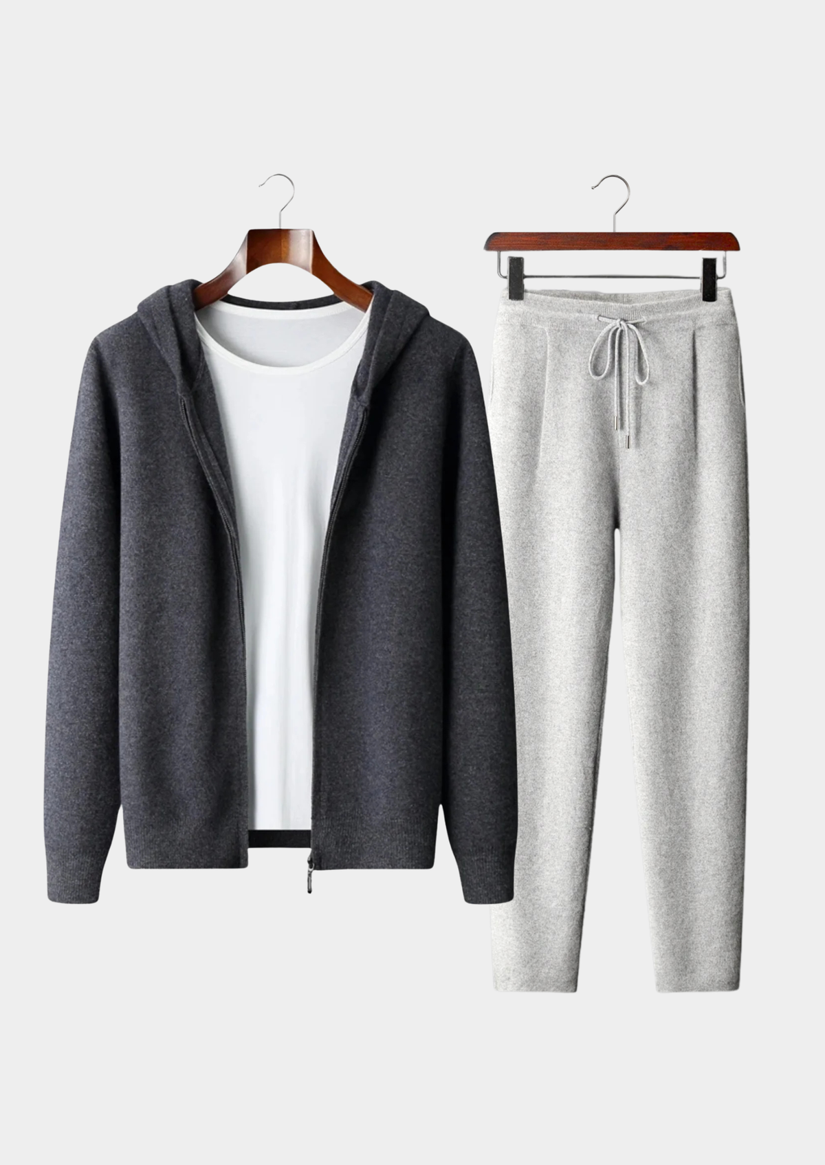 Cashmere Zip Hoodie Leisure Set, Charcoal