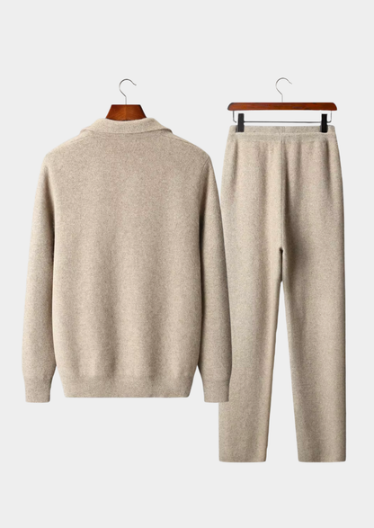 Cashmere Collared Zip Leisure Set, Oatmeal - photo 2