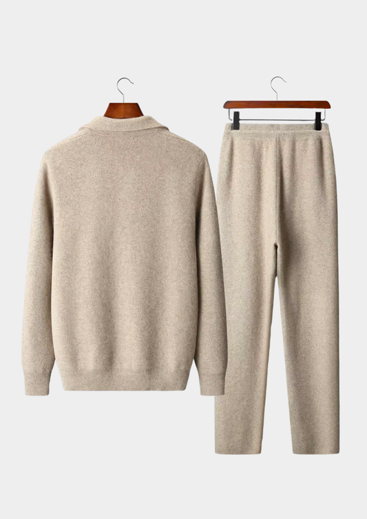 Cashmere Collared Zip Leisure Set, Oatmeal - photo 2