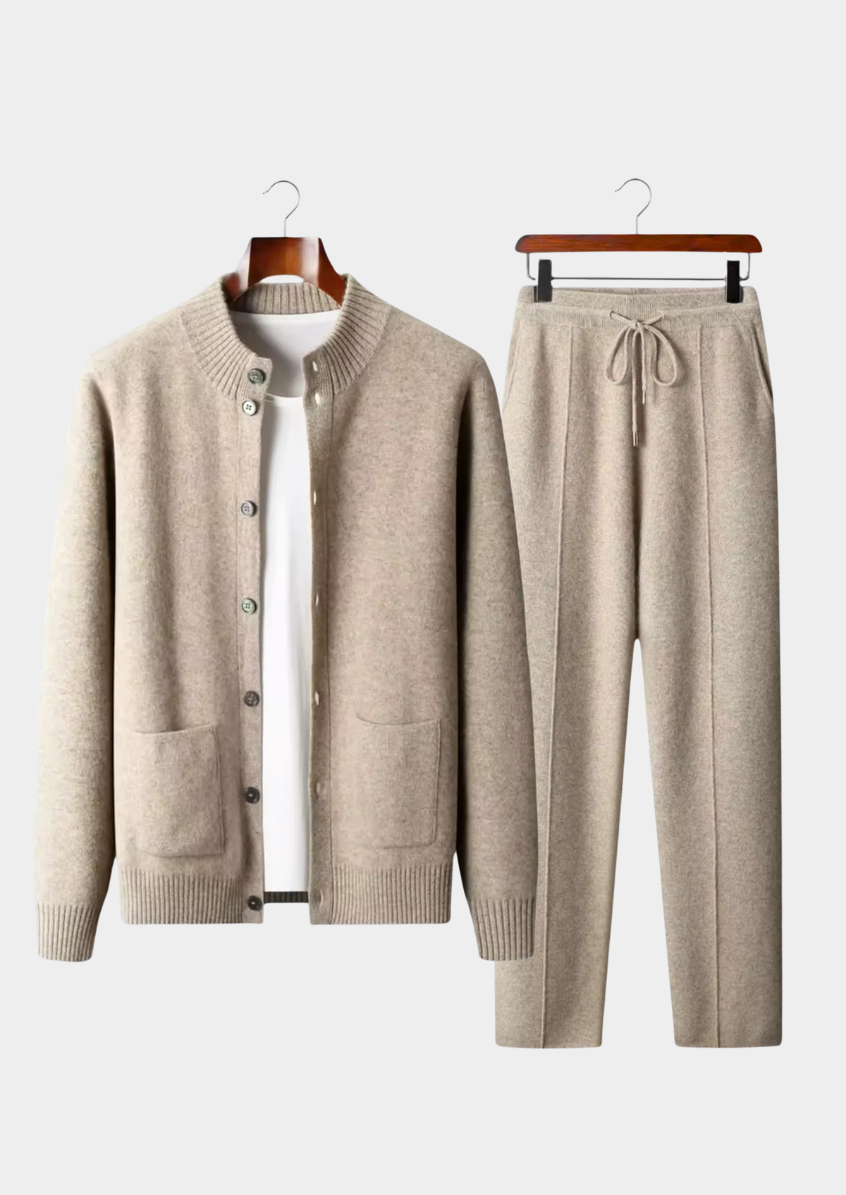Cashmere Button Cardigan Set, Oatmeal