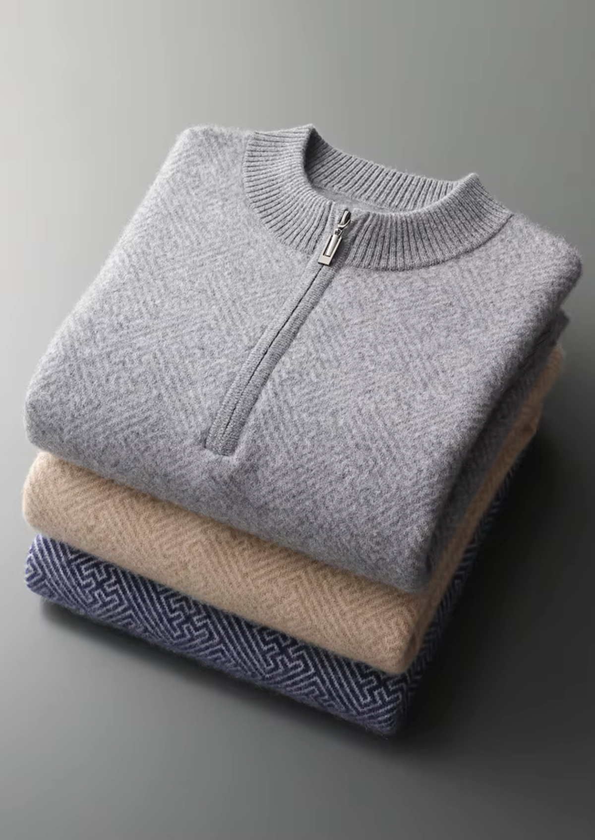 Premium Cashmere Patterned Half-Zip Sweater - photo 10
