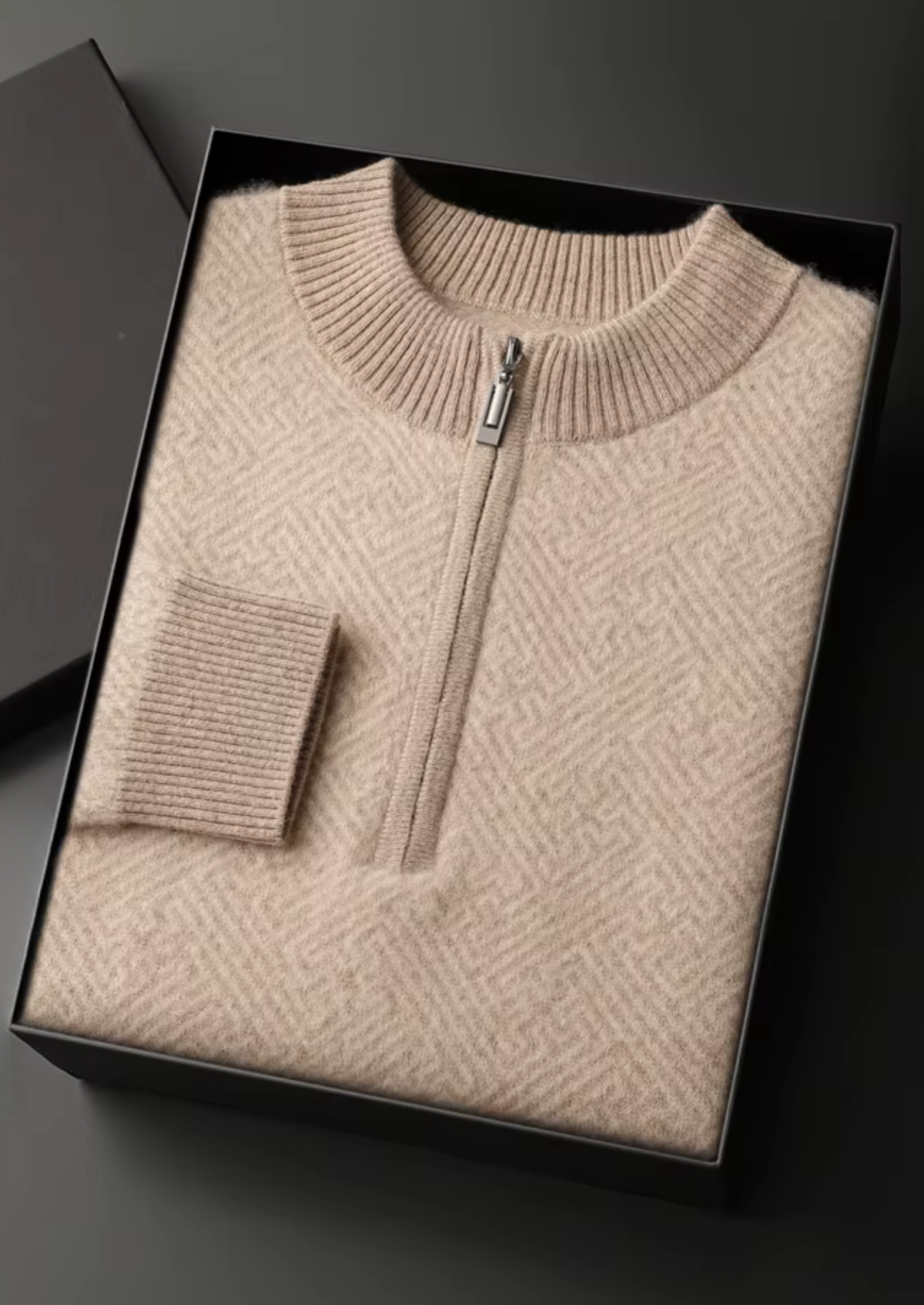 Premium Cashmere Patterned Half-Zip Sweater - photo 3