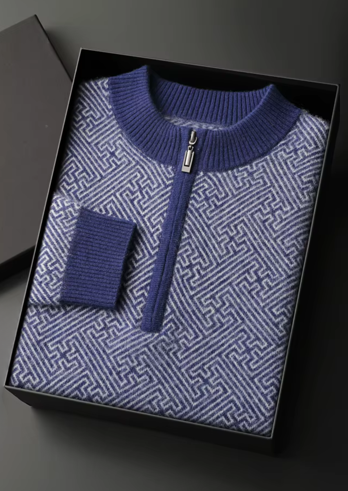 Premium Cashmere Patterned Half-Zip Sweater - photo 9