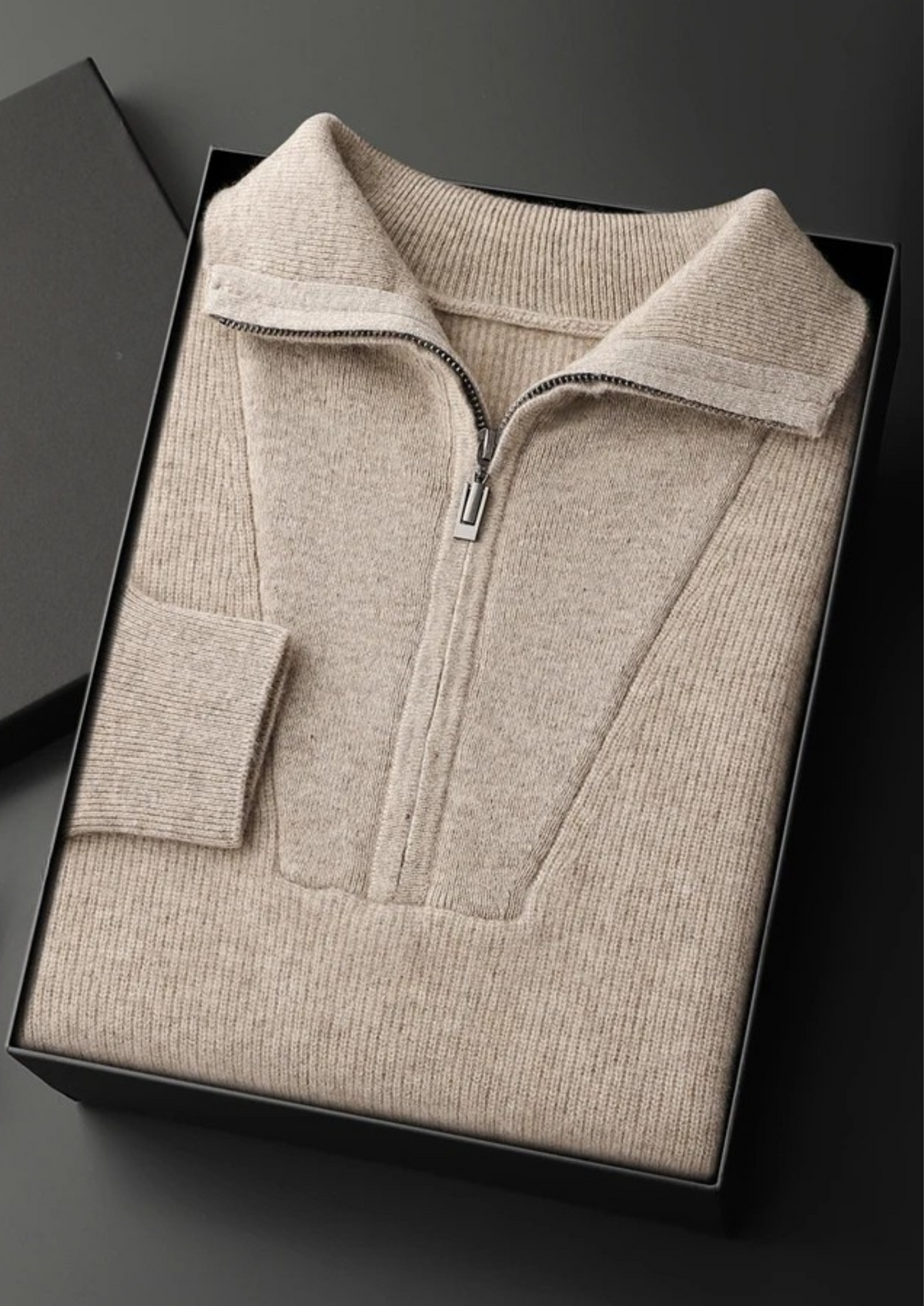Premium Cashmere Ribbed Half-Zip Sweater - photo 3