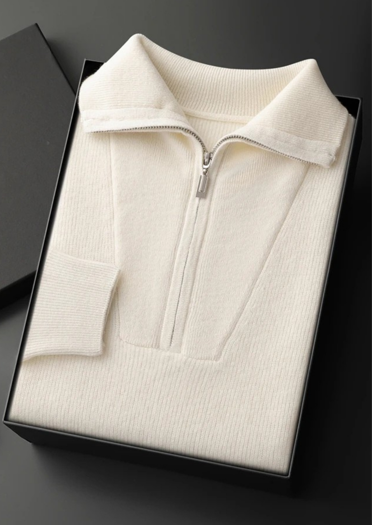 Premium Cashmere Ribbed Half-Zip Sweater - photo 4