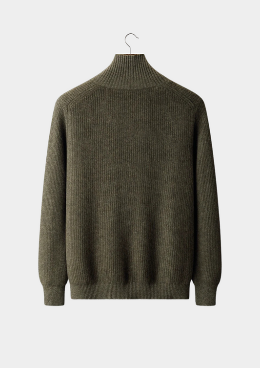 Premium Cashmere Ribbed High Collar Cardigan - photo 2