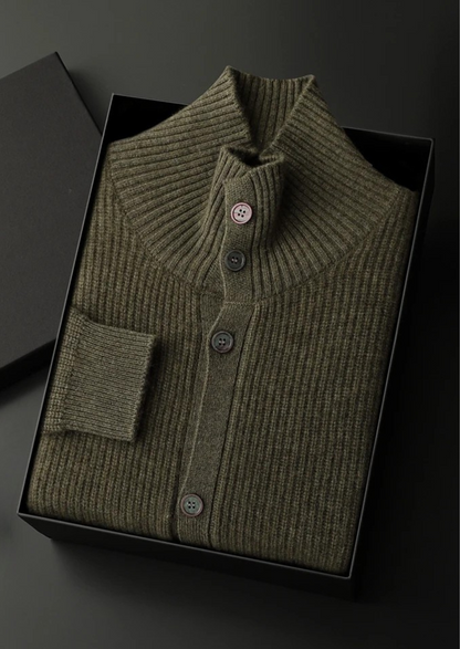 Premium Cashmere Ribbed High Collar Cardigan - photo 3