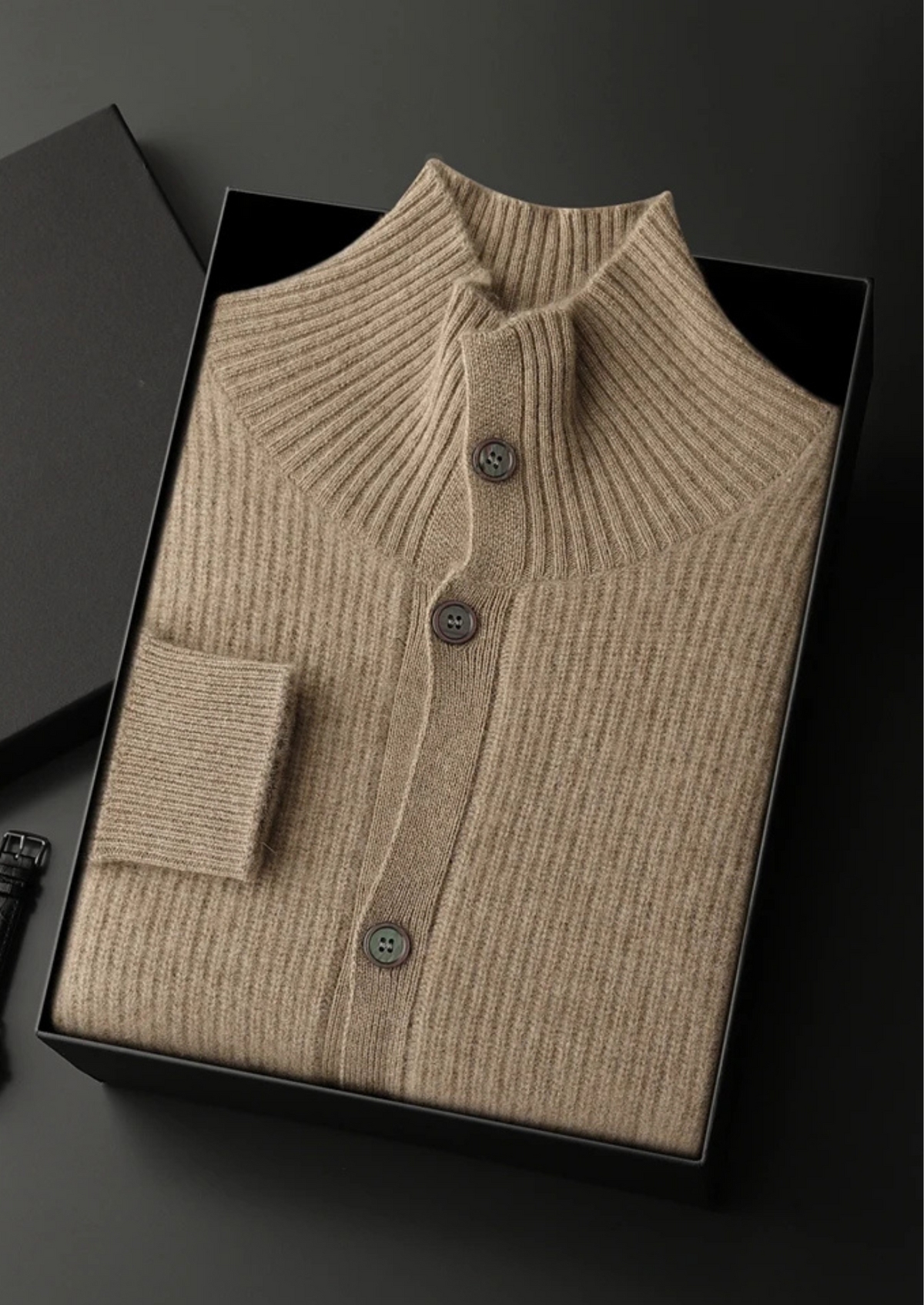 Premium Cashmere Ribbed High Collar Cardigan - photo 7