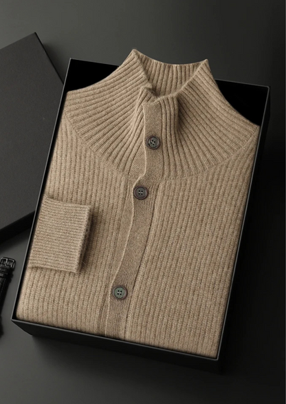 Premium Cashmere Ribbed High Collar Cardigan - photo 7