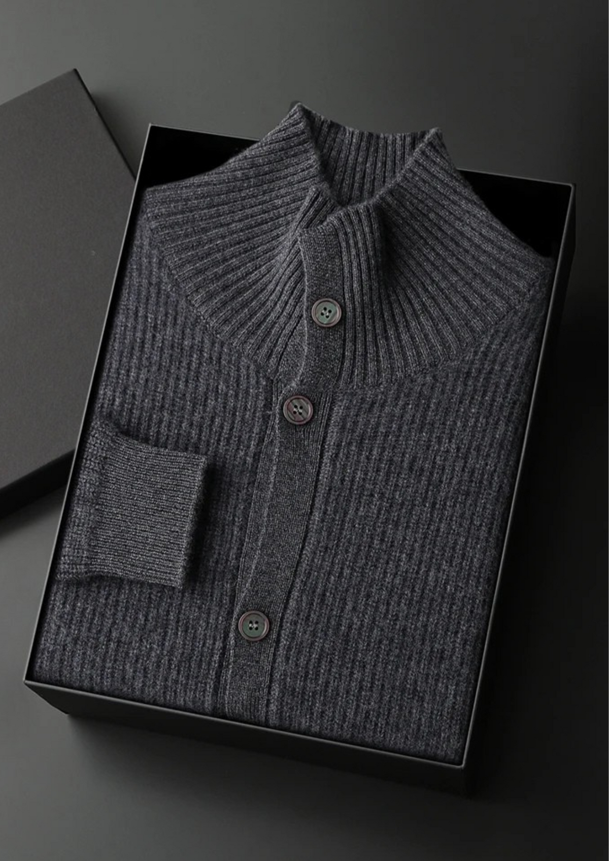 Premium Cashmere Ribbed High Collar Cardigan - photo 8