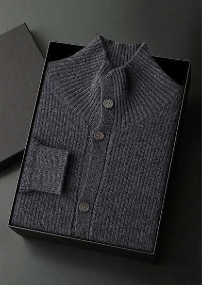 Premium Cashmere Ribbed High Collar Cardigan - photo 8