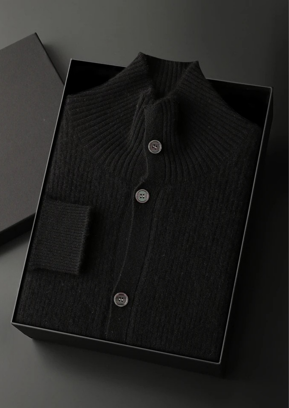Premium Cashmere Ribbed High Collar Cardigan - photo 9